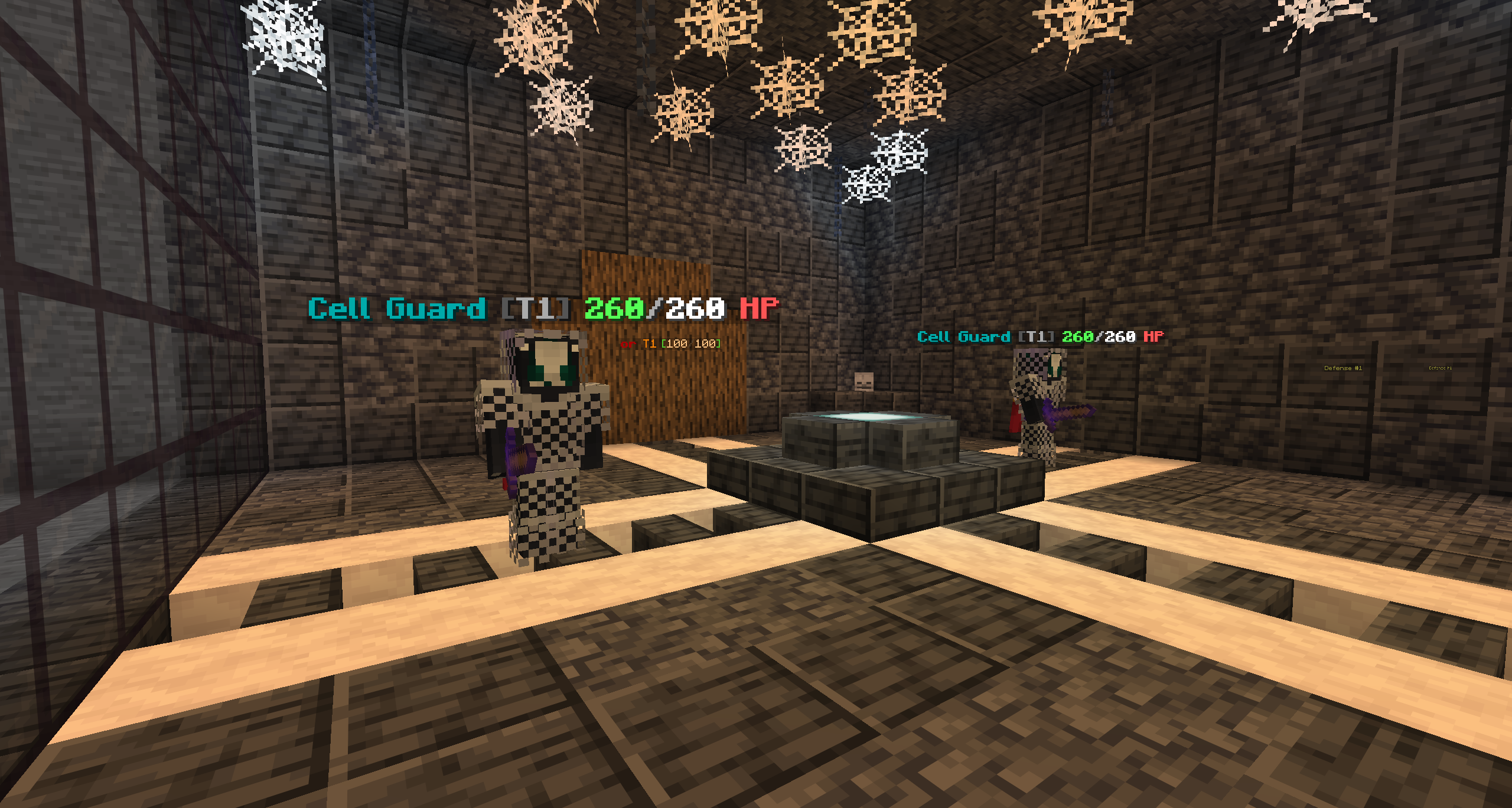 Two Cell Guard NPCs inside a cell block showing T1 tier with 260/260 HP displayed above their heads